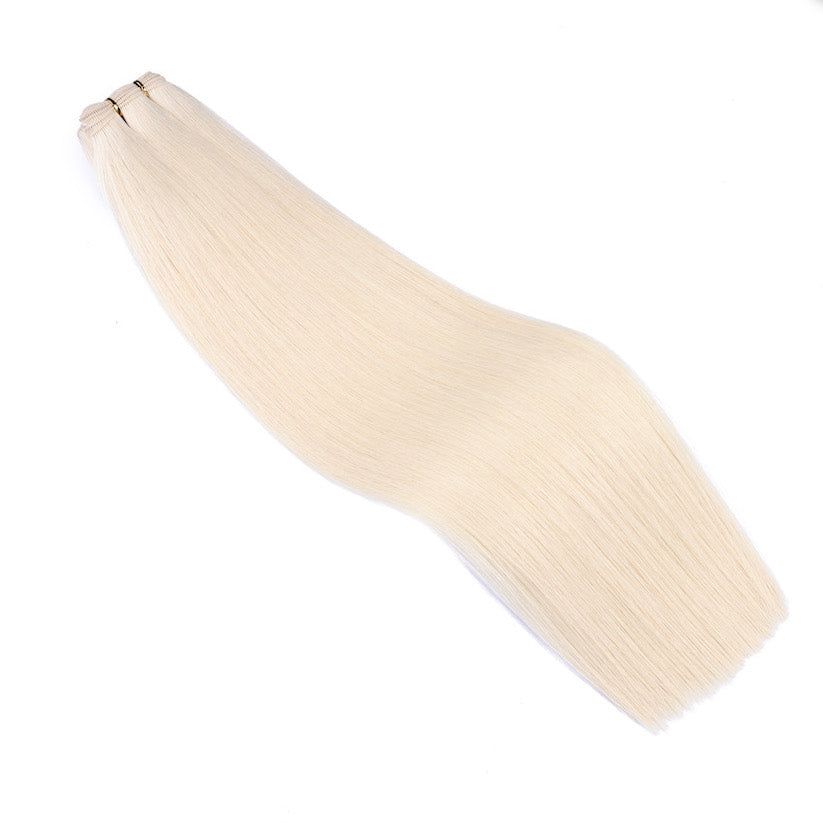 #WHITE BLONDE West European Cuticle Intact Hand Tied Extensions With Cut Points